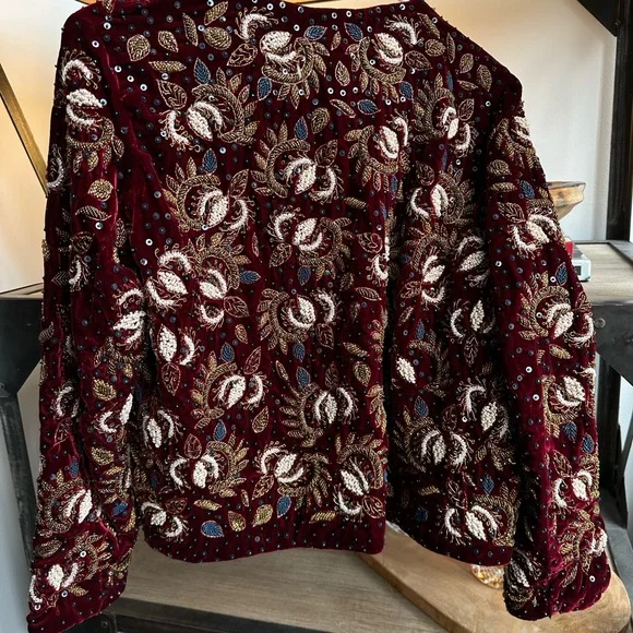 Sezane Burgundy Embroidered Jacket - Picture 3 of 4